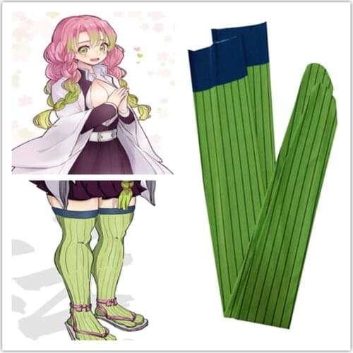 Anime Kimetsu no Yaiba Demon Slayer Kanroji Mitsuri Halloween Cosplay Costume Women Over Knee Socks Stockings Prop
