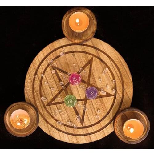 Astrology Pentagram wood Candlestick table Pentacle altar plate Candle holder wooden Divination Wicca ceremony Accessorie
