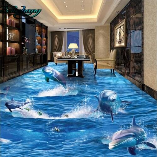 Beibehang Dolphin out of the ocean Ocean World 3D stereo bathroom living room floor large custom wallpaper murals