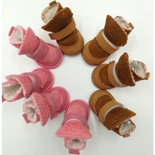 4pcs Velvet Pet Winter Warm Shoes Boots 1 Set Cute Paw Printed Pet Dog Boots Puppy Cotton Winter Snow Warm Walking Boots S-2XL