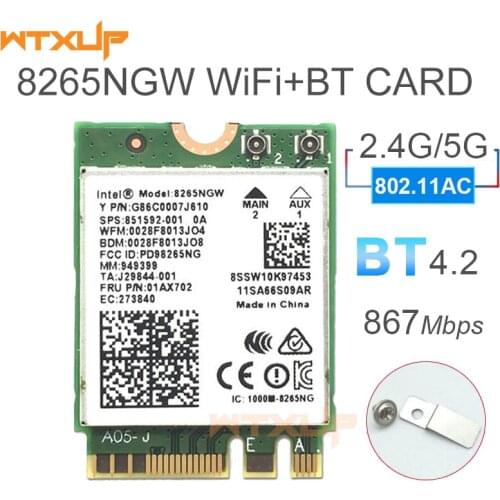 Dual Band 867Mbps Wireless Wifi Card For Intel 8265NGW 802.11ac Bluetooth 4.2 8265ac 7265AC NGFF Wifi Wlan Network Card 2.4G/5G