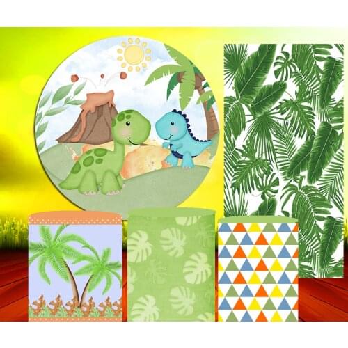 Watercolor Dinosaur Animal Circle Round Background Baby Shower Birthday Party Banner Candy Table Plinth Cover Elastic yy984