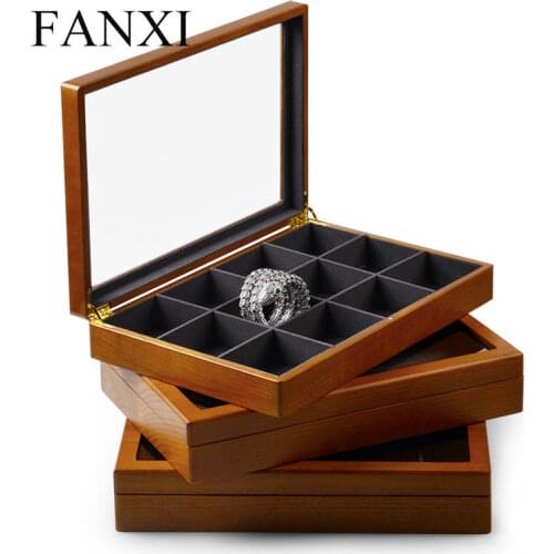 Oirlv Solid Wooden Jewelry Box Ring Necklace Bracelet Display Case Jewelry Case Transparent Jewelry Organizer Case