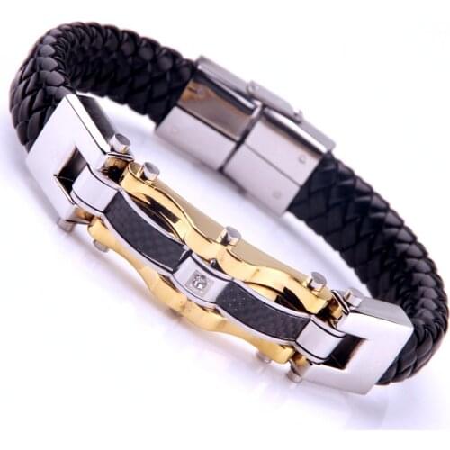 Classic and Bold Stainless Steel Charm Braided Leather Bracelet Mens Leather Bracelet Women Gift Friends 12mm 22cm