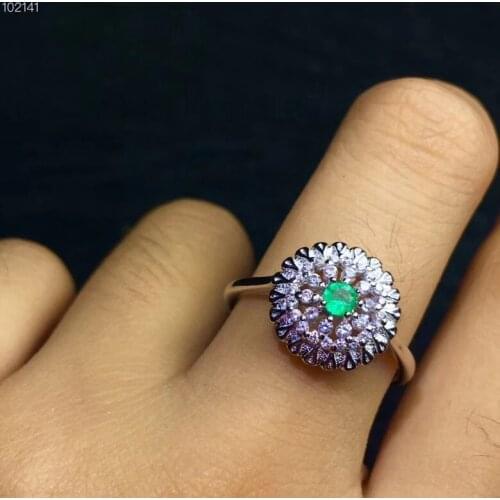 Natural emerald ring, simple style, shop promotion, 925 silver, free shipping, popular style
