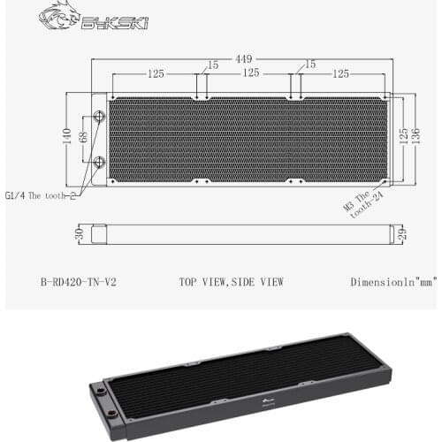 BYKSKI 28mm Thick Copper + Brass 420mm Computer Water Discharge Liquid Heat Exchanger Metal Radiator for 140mm Fans G1/4