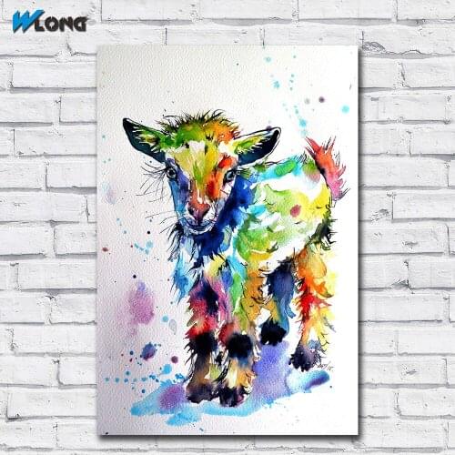 Fashion Printing Oil Painting Ink Art Cute Baby Goat Wall Art Canvas Print Pictures For Living Room And Bedroom Unframed