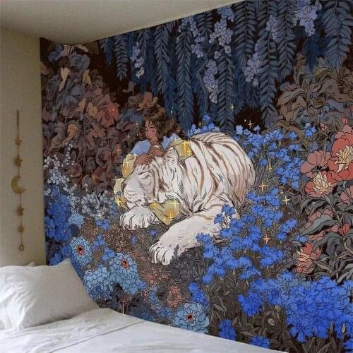 Cartoon Plant Floral Animal Tapestry Wall Hanging Anime Girl Tiger Bear Boho Home Decor College Dorm Carpet Wall Decor Bedroom