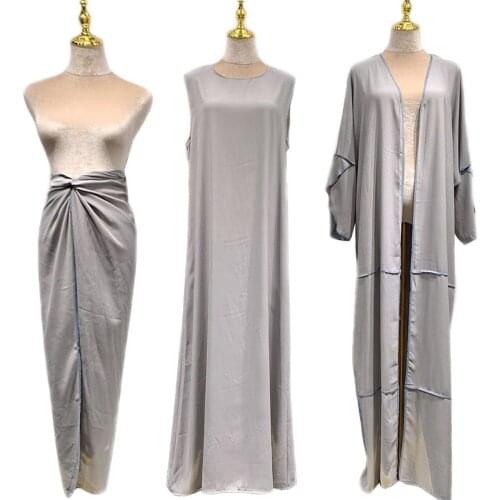 Muslim Women Kaftan Abaya Outfits Islamic Arabic Set Open Kimono Dress Wrap Ramadan Turkey Middle East Dubai Maxi Robe Fashion