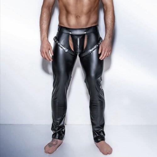 Male Latex Underwear Sexy Sissy Pants Patent Leather Fetish Gay Porno Open Crotch Pants Pole Dance Costumes for BDSM Sex Game