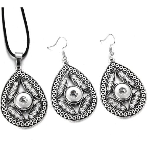 2018 New Snap Jewelry Set Crystal 12mm Snap Necklace & 12mm Snap Earrings for Women Diy Love Snap Pendant Necklace