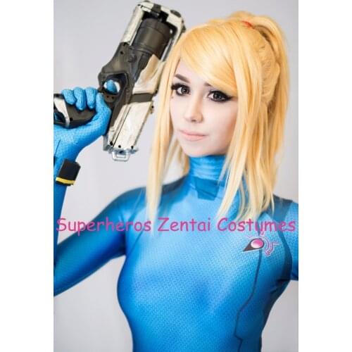 The Newest Zero Suit 3D Printing Samus Aran Costume Female Lady Superhero Costume Metroid Games Zentai Catsuit for Women Girls