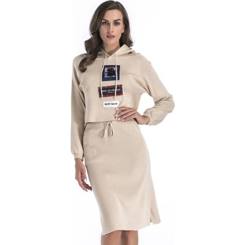 2020 Autumn / Winters Loose Woman Skirt Suit Short Two Piece Set Women Printing Knitting Hoodies Leisure Knitting Bag Skirt