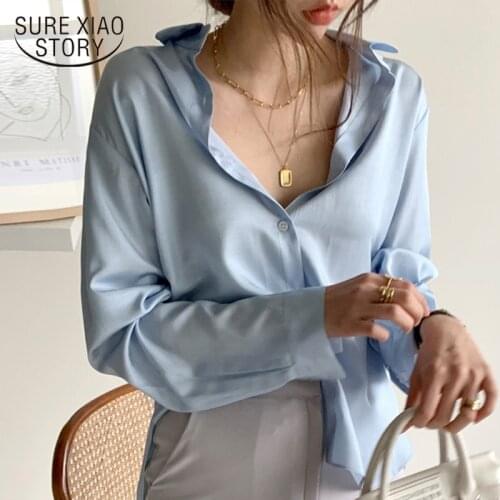 Autumn Vintage Hong Kong Loose Stylish Satin Shirt Women Elegant Korean Office Shirt Fashion Button Up Silk Shirt Blouse 12512