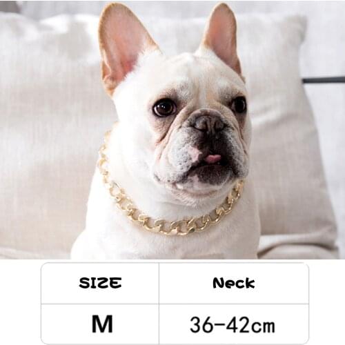 Pet Necklace Thick Gold Chain Plated Plastic Adjustable French Bulldog Dog Collar For Small Medium Puppy Training Accessories