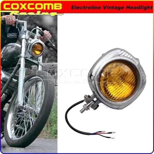 Polish Amber Lens 4-1/2" Vintage Chopper Headlight Motorbike Retro Old School Front Lighting Sealed Beam for Cafe Racer Bobber