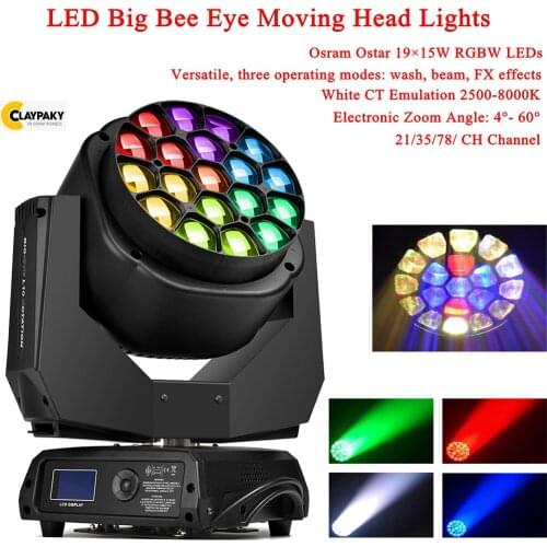 Professional LED 19X15W RGBW 4IN1 Big Bee Eye Moving Head Light With Zoom Rotating Mac Aura Stage Light Disco DJ party Lighting