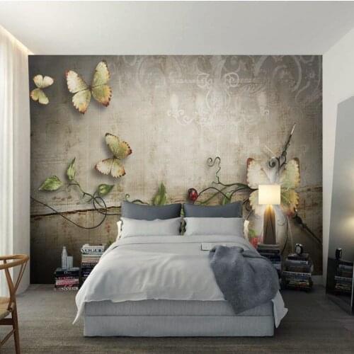 Drop Shipping Custom Photo Wallpaper European Style Retro Butterfly Flower Vine Background Wall Mural Restaurant Wallpaper