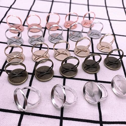 10pcs/lot 18mm Adjustable Blank Ring Base Fit Glass Cabochons Cameo Settings Tray Diy Jewelry Making Ring