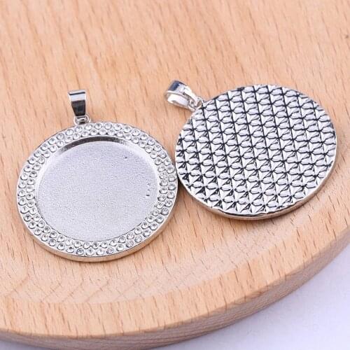 Reidgaller 2pcs round rhinestone cabochon settings 25mm dia blank pendant base trays diy necklace jewelry making accessories