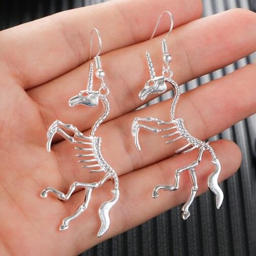 New Hot Punk Horse Dangle Earrings Pendant Skeleton Drop Earrings Wholesale Fashion Jewelry For Women Party Hollow Animal Earrin