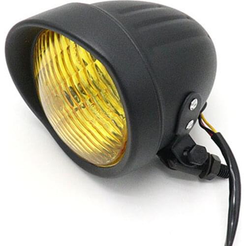 For Bobber Touring Cafe Racer Harley Honda Steed Shadow Universal Black 4.5" Motorcycle Headlight Yellow Glass Lens Front Lamp