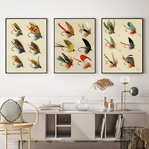 Vintage Fishing Lures Hackles Canvas Art Prints Favourite Flies by Mary Marbury 1892 Painting Wall Pictures Living Room Decor