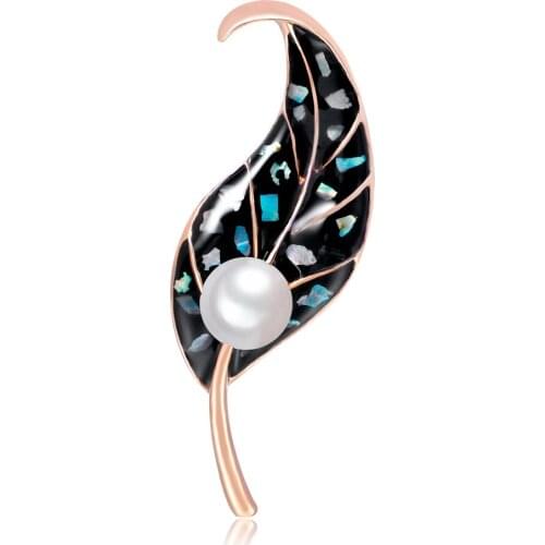 Vintage Design Enamel Shell Alloy Leaf Pin Brooch Pearl brooch ornament jewelry accessory
