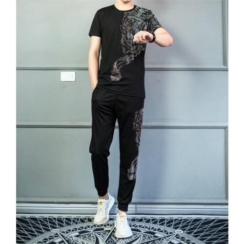 High-quality fashion two-piece jacket+pants mens sportswear slim suit mens suit