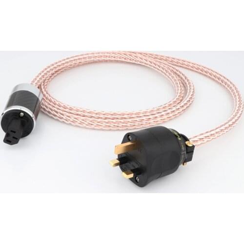 High Quality Hi-End 24 cores 6N OCC Hifi Power Cord with Gold Plated UK 13A + Carbon Fiber IEC Female ,HIFI AC Power Cable