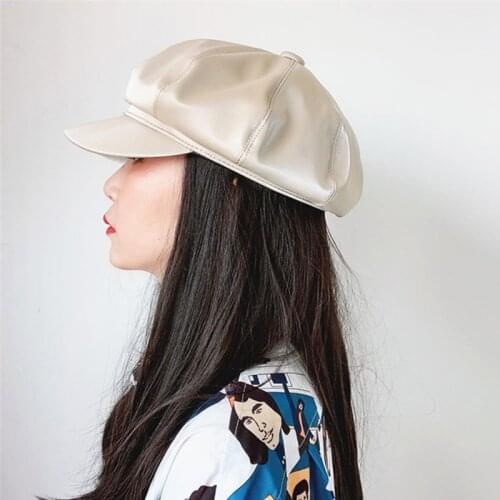 XXIANG001 New women casual thick warm beret caps Lady vintage PU leather pumpkin hat Octagonal artist hats gorros