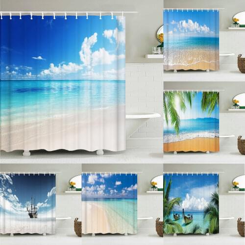 Sea Seaworld Shower Curtains for Bathroom Polyester Dolphin Fish shell Shower Curtain Printing Curtain Beach Shower Curtains