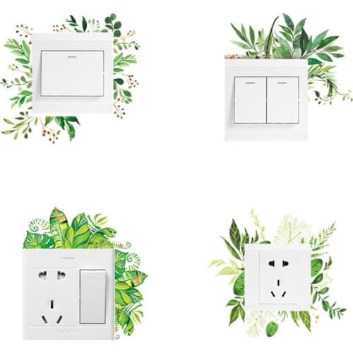 Green Plant Switch Wall Sticker Creative Switch Socket Beautification Wall Decals Tropical Palm Leaf Wall Sticker Modern Art