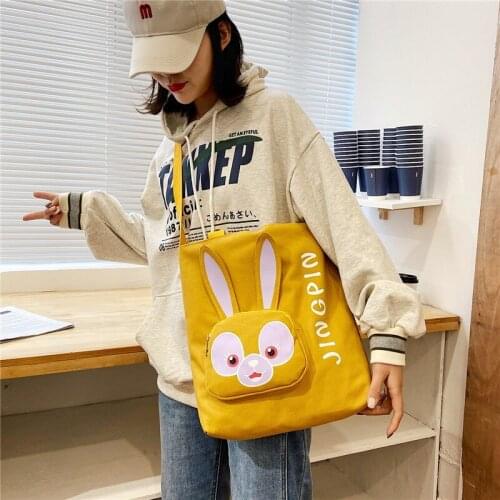 Totes Shoulder Bag Women Cotton Shopping Women Eco Reusable Shopper Bags Canvas messenger Bag Three dimensional rabbit pocket