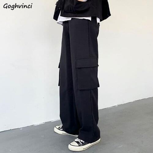 Women Casual Pants Pockets Cargo-pants Tooling Streetwear Unisex Hip Hop Baggy Trousers All-match Korean Style Students Fashion