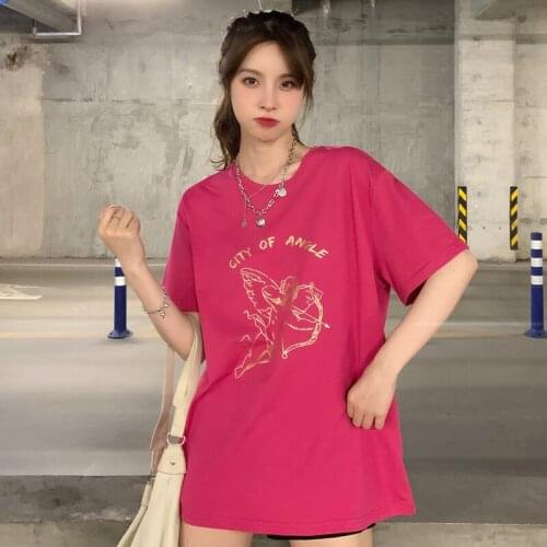 Womens T-shirts Tops Japanese Kawaii Ladies Ulzzang Angel Print Loose Tshirt Female Korean Harajuku Cute Clothes For Women