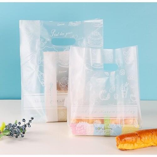 1pcs Matte Plastic Bag With Handles Dessert Packaging Bag for Food Cookies Bread Supermarket Packing Bags Party Supplies