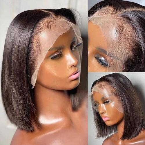 8-16" T Part Lace Short Bob Wig Human Hair Wigs Blunt Cut Bob Human Hair Wig Pre-Plucke Brazilian Straight Wig For Black Women