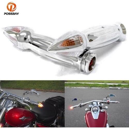 POSSBAY 2Pcs Motorcycle Spiked Hand Grips with Amber Turn Signal Bar Ends Silver Handlebar Motocross Parts for Harley Davidson