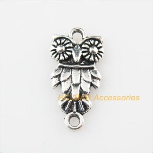 25 New Animal Owl Charms Connectors Tibetan Silver Tone Pendants 11x21.5mm