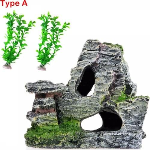 Fish Tank Aquarium Equipment Accessorie Glass Landscaping Decoration Resin Crafts Rockery Mountain View Rock Cave Stone Tree