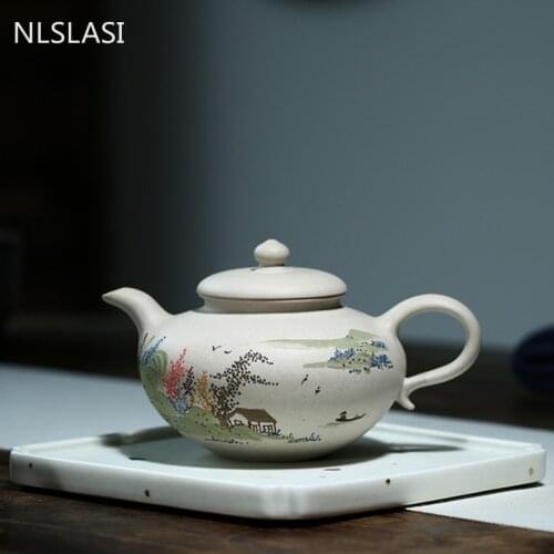 Authentic Yixing tea pots Purple Clay Teapot Raw ore White Mud Depict landscape kettle Handmade Boutique Tea set 260ml