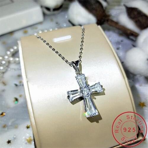 Baguette cut Diamond cz Cross Pendant Real 925 Sterling Silver Party Wedding Pendants Necklace For Women men moissanite Jewelry