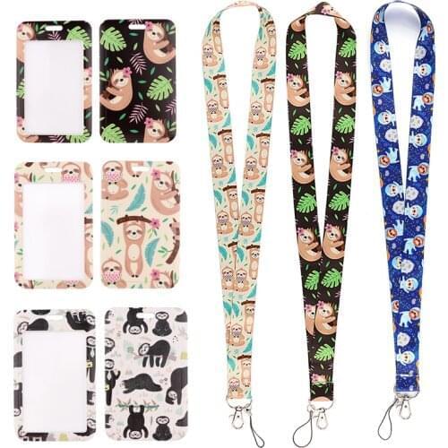 MD1063 DMLSKY Cartoon Sloth Animals Lanyard Keychain key Badge ID Mobile Phone Rope Cute Gifts Lanyard With Card Holder