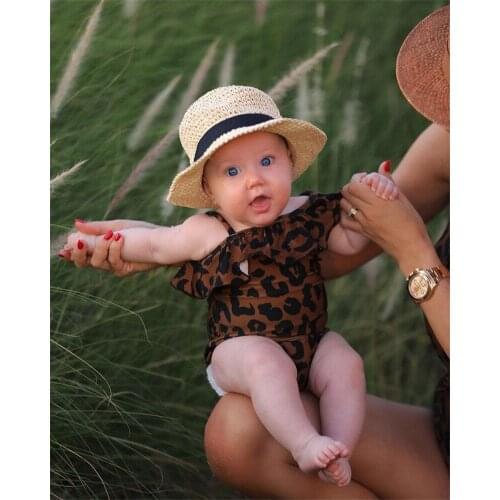 Toddler Baby Girls One-Piece Leopard Swimsuit, Spaghetti Strap Oblique Shoulder Ruffle Trim Bodysuit Swimwear