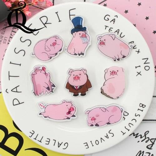 HOT mix 1PC pig Shirt Cute Cartoon brooch Acrylic cartoon Badge Pins Bag Packbag Decoration Painting Peoples Brooch Broch,Z1