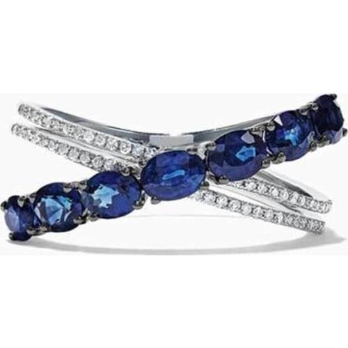 Huitan Creative Gift Ring Personality X Shaped Design With Blue Cubic Zircon Prong Setting Custom Summer Style Finger Ring