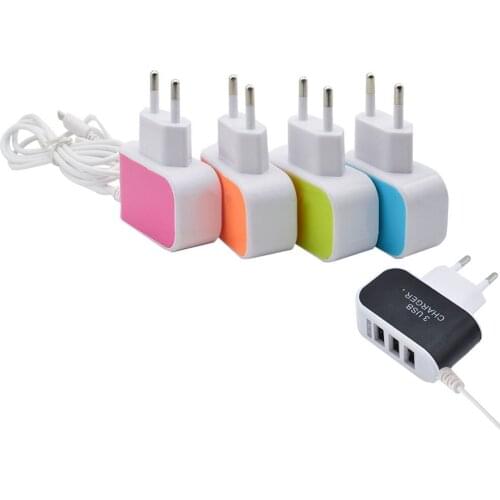 JRGK phone Charger cable EU/US 3 USB Mobile Phone With charging cable Universal 5V 2A cable 1M Wall charger Travel charge ABS