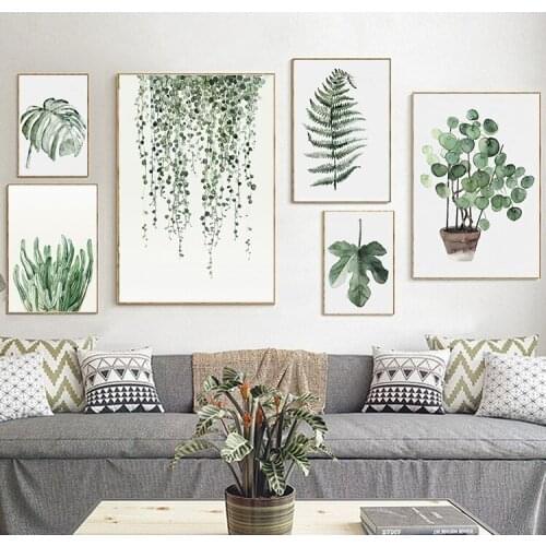 Canvas Art painting living room Wall Decor bedroom artwork Prints green plant flowers painting Modern framed office Home decor