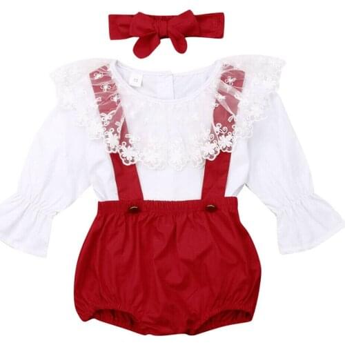 3PCS Toddler Kid Baby Girl Clothes Lace Floral Top+Bib Pants Headband Outfit Set Top Pants Leggings Sunsuit 3Pcs Outfits Set